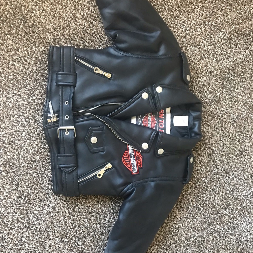 Harley-Davidson Black Leather Kids Jacket with Red Logo